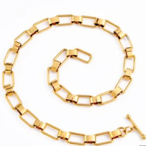 Stainless Steel Round Flat Rectangle Necklace Choker Women 18K Gold Plated Paper - Picture 2 of 4